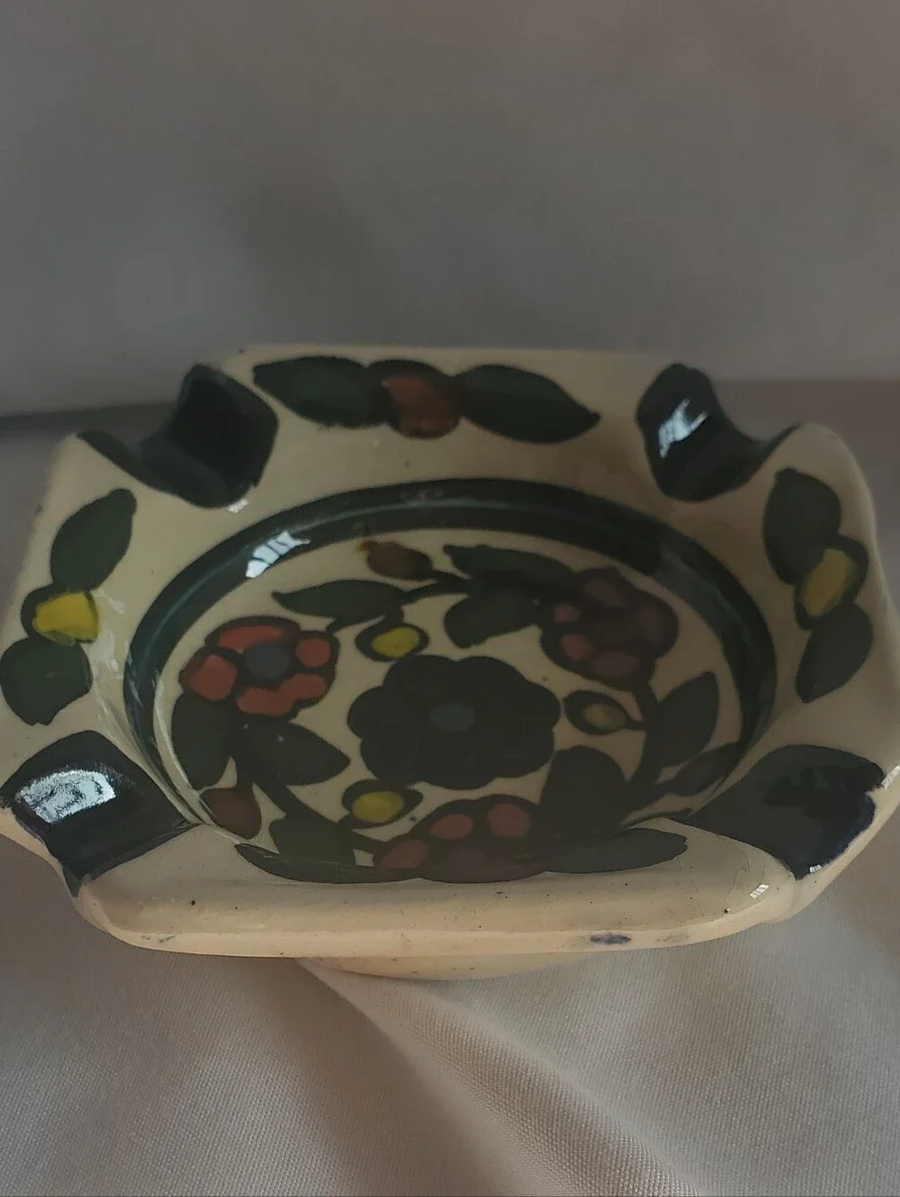 Talavera Style Vtg Hand-Painted Floral Ceramic Home Ashtray Trinket Dish Bowl